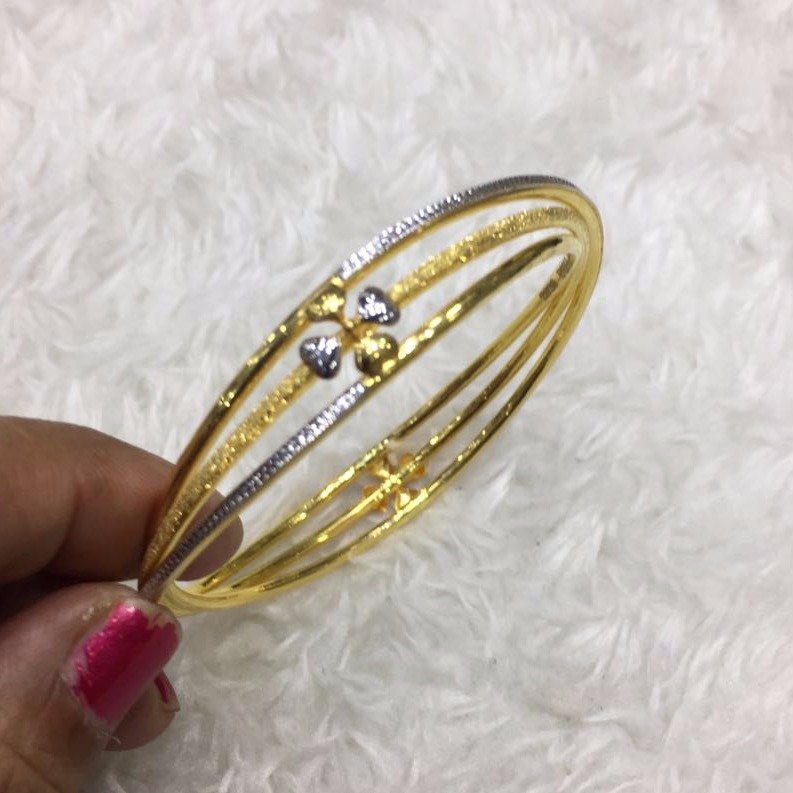 22KT Gold Triple Pipe Flower Design Kadli Bangle